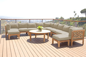 12 pc Monterey Teak Sectional Seating Group with 52" Chat Table. Sunbrella Cushion.