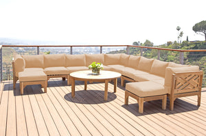 12 pc Monterey Teak Sectional Seating Group with 52" Chat Table. Sunbrella Cushion.