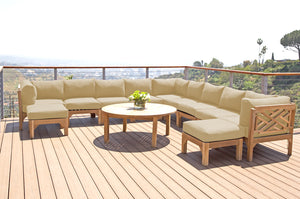 12 pc Monterey Teak Sectional Seating Group with 52" Chat Table. Sunbrella Cushion.