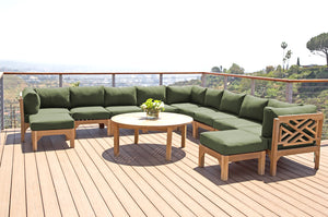 12 pc Monterey Teak Sectional Seating Group with 48" Chat Table. Sunbrella Cushion.