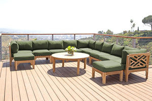 12 pc Monterey Teak Sectional Seating Group with 52" Chat Table. Sunbrella Cushion.