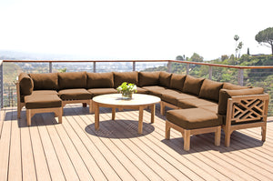 12 pc Monterey Teak Sectional Seating Group with 48" Chat Table. Sunbrella Cushion.