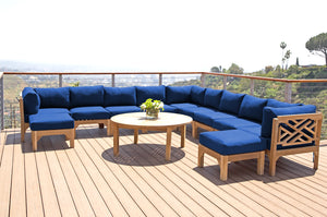 12 pc Monterey Teak Sectional Seating Group with 48" Chat Table. Sunbrella Cushion.