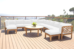 12 pc Monterey Teak Sectional Seating Group with 48" Chat Table. Sunbrella Cushion.