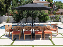 11 pc Monterey Teak Dining Set with 120" Double Leaf Expansion Table. Sunbrella Cushion