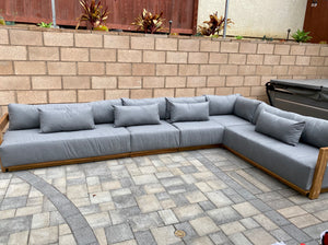 9pc pc Hermosa Teak Sectional with 72" Coffee Table. Sunbrella Cushion